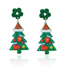 Dreuyet Christmas Tree Earrings for Women Creative Red Green Xmas Tree Drop Dangle Earrings Christmas Party Jewelry Holiday Accessory (flower tree)