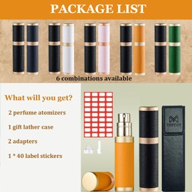 TOPTHY Perfume Travel Refillable, Portable Mini Cologne Sprayer Bottle Pocket Size 5ml Pump Fill Fragrance Atomizer with Leather Case for Men Women (Black & Orange)