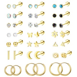 FIOROYAL 21Paar Kleine Ohrstecker für Damen Herren Helix Piercings Piercing Ohr Medizinische Ohrstecker Silber Knorpel Piercings Daith Tragus Ohrringe Set(Gold)