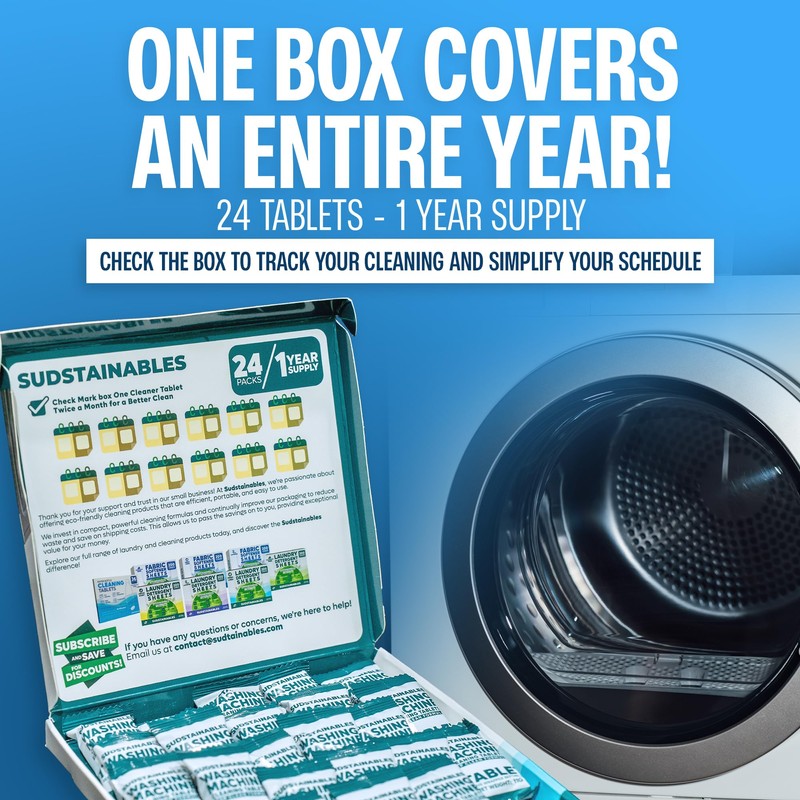 Sudstainables Washing Machine Cleaner Tablets (24-Pack) – Deep Clean Odor