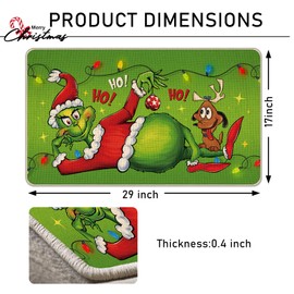 Pycat Green Christmas Decorative Front Door Mat, Xmas Max Dog Hohoho Doormat Indoor Outdoor Non-Slip Floor Entryway Rug, Funny Holiday Home Kitchen Decoration 17x29 Inch