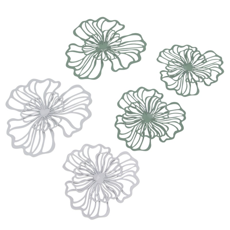 5PCS Metal Flower Wall Decor Iron Wall Art White Green