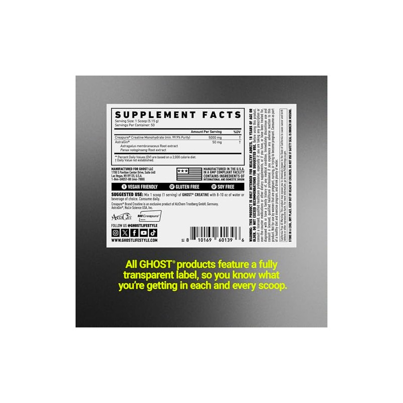 Ghost Monohidrato Creatina Polvo Basics Hombres Mujeres Suplemento Entrenamiento Creapure