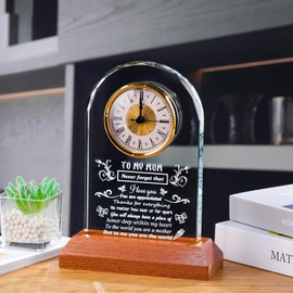 Arikyrist Lovely Birthday Crystal Clock Gifts for Mom from Daughter Son, Unique to My Mom Gifts with Wooden Light Base for Mother’Day, Valentines, Thanksgiving, Christmas
