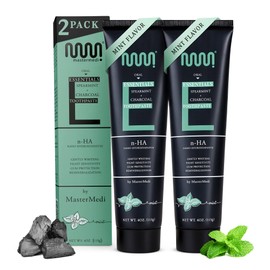 MasterMedi Nano Hydroxyapatite Whitening Toothpaste with Xylitol, Charcoal & Spearmint – Fluoride & SLS Free, Remineralizing Formula for Sensitive Teeth, Enamel Repair, 4 oz (Pack of 2)