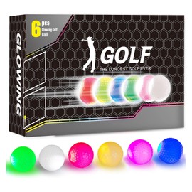 Glow in The Dark Golf Balls, Night Glowing Long Distance LED Golf Ball Colored, Golf Sports Games for Men Women and Children (6 Colors)