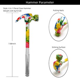 YOUMI 6 in 1 Floral hammer with screwdriver tool package, anti-corrosion and anti-rust hammer,including Phillips and flat screwdriver,the best gift for Christmas, Birthday, Valentine's Day (pink)