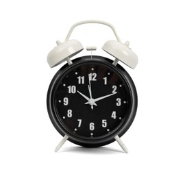 GIFTMARKET - Quiet analogue alarm clock. Double bell alarm clock, black. Double bell alarm clock with night light. Alarm clock without ticking noise. Loud alarm 11.7 cm x 16 cm