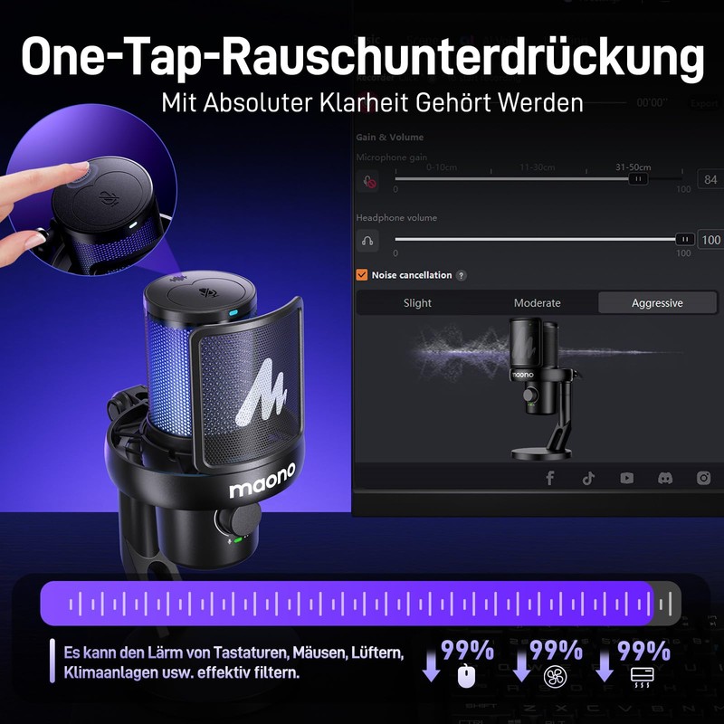 MAONO DM40 Gaming USB Microphone, Black