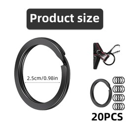 20 Pcs Black Keyring,25 mm Black Flat Split Heavy Duty Key Rings,Metal Round Flat Keyring,Stainless Steel Split Rings for,for Keys Large Metal Dog Tag School Office