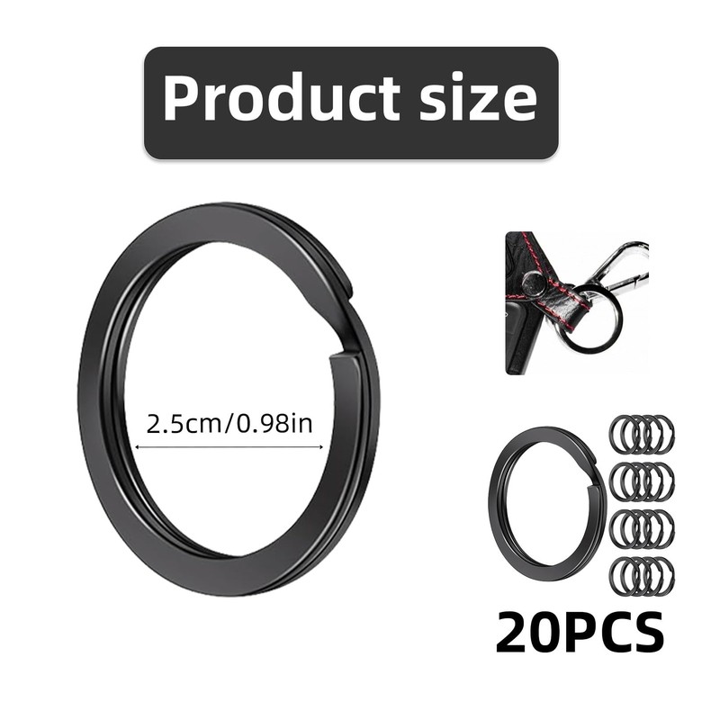 20 Pcs Black Keyring,25 mm Black Flat Split Heavy Duty