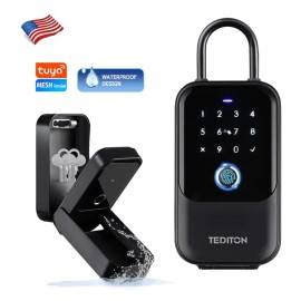 Tediton Cerraduras Inteligentes Security Safe Waterproof Fingerprint IC Card Password Lock Home Outdoor Wall Smart Key BoxColor: Tuya app, Special Features: Ship from USA, Type: Fingerprint+Card+Password+App+Key