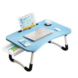 23.6'' Ergonomic Lap Desk with Storage Drawer & Cup Holder, Foldable Laptop Bed Table for Home Office, Gaming, Writing, Breakfast - Lightweight, Portable, Fits 18'' Laptops (White)