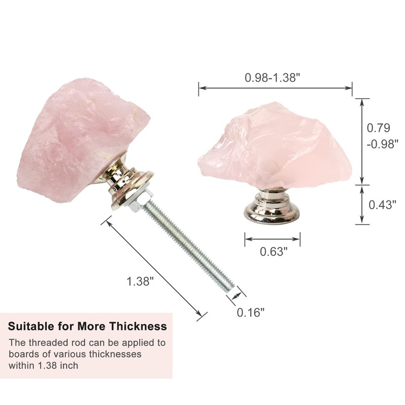 Malimali Natural Rose Quartz Knobs for Cabinets and Drawers Set