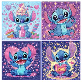 KOJEFCV 4 PCS Diamond Art Painting Kits for Kids,Cartoon Diamond Art for Kids Ages 4-8-12,Cartoon Gem Kit Crafts Beginners for Gift Home Wall Decor(6x6inch)