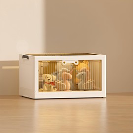 Karramlili Stackable Storage Bins 50 Qt, 1 Tiers, 19.3"x13.6"x11.4", Collapsible Storage Bins with Triple Door, Plastic storage cabinet with Wheels, Closet organizers and Storage Containers