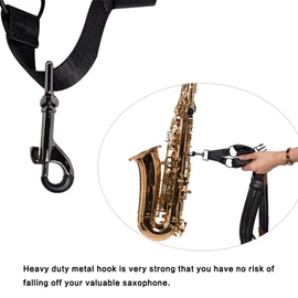 Rayzm Saxophone Strap, Universal Double Shoulder Leather Strap for Sax, Adjustable Padded Harness Strap for Alto Tenor Soprano Baritone Saxophone (S)