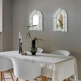 Cityelf 2 Set Wood Carved Window Mirrors 3D Relief Arched Wall Decor Roman Column Antique Home Accent Small Decorative Mirrors for Living Room, Bathroom, Entryway