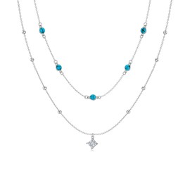 Turquoise Dainty Layered Bead Gemstones with 1CT Moissanite Pendant, 925 Sterling Silver Genuine Western Necklace for Women