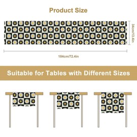 GoDazzling - Camino de mesa retro de los años 60 y 70 años, diseño de flores de margaritas blancas y negras, estilo bohemio clásico, bufanda rectangular para comedor, cocina, decoración de mesa, 33 cm