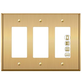 Rio Salto BRASS Metal Gold Triple Rocker Light Switch Wall Plate or Outlet Cover MID SIZE Wall Plate Decorator Receptacle Wallplate Decora Covers 3 Gang Brushed Brass Rocker 3-Gang