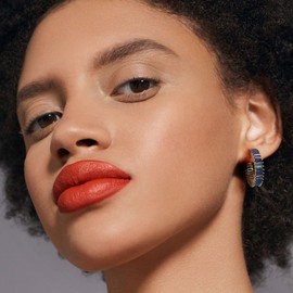 GLOQUAT Gold Blue Sapphire Hoop Earrings 14K Gold Plated Sapphire Earrings for Women Vintage Blue Cubic Zirconia Hoop Earrings Fashion Round Circle Hoops Earrings Sapphire Jewelry for Women 25mm