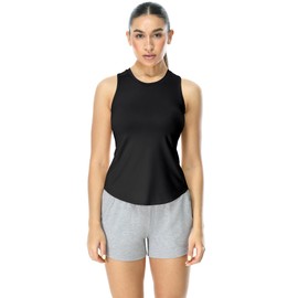 icyzone Workout Tank Top for Women High Neck Sleeveless Tops Quick Dry Athletic Yoga Exercise Running Shirts (Black, M)