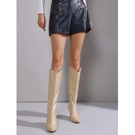 Allegra K Women's Pointed Toe Stiletto Heel Beige Knee High Boots 7 M US