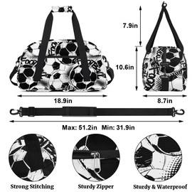 Soccer Balls Kids Overnighter Duffel Bags for Boys Girls, Carry-On Size Sports Gym Bag with Front Zipper Pocket for School Practice or Overnight Travel Weekender Sleepover Tote Bag