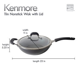 Kenmore Arlington 11" Aluminum Wok W/Lid- Black Diamond