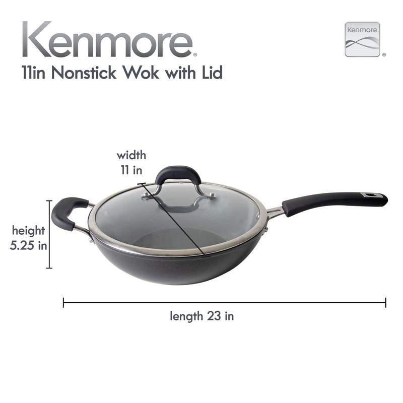 Kenmore Arlington 11" Aluminum Wok W/Lid- Black Diamond