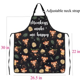 FUSTMW Monkey Kitchen Apron Monkey Lover Gifts Monkeys Make Me Happy Cooking Chef Baking BBQ Grill Apron with Pockets (Monkey Apron)