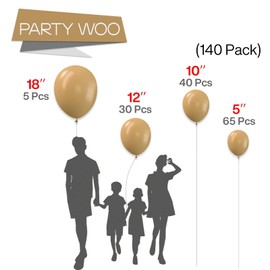 PartyWoo Tan Balloons 140 pcs Different Sizes of 18 12 10 5 Inch Light Brown Neutral Boho Coffee Balloon Arch Kit Garland for Wedding Baby Shower Safari Woodland Birthday Party Decorations Tan-F19