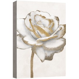 NWT Canvas Print Wall Art White Gold Close Up Garden Rose Flower Plant Nature Wilderness Floral Illustrations Modern Art Farmhouse/Country Rustic Relax/Calm for Living Room, Bedroom, Office - 24"x36"