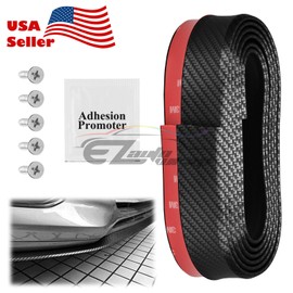 EZAUTO WRAP Universal Carbon Fiber Black PU Rubber Front Bumper Lip Splitter Spoiler Chin Body Air Wing Kit 8FT
