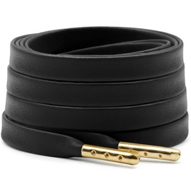 DELELE Flat PU Leather Laces: Waterproof Shoelaces for Sneakers Boot 2 Pair Black With Gold Aglet 63 inch