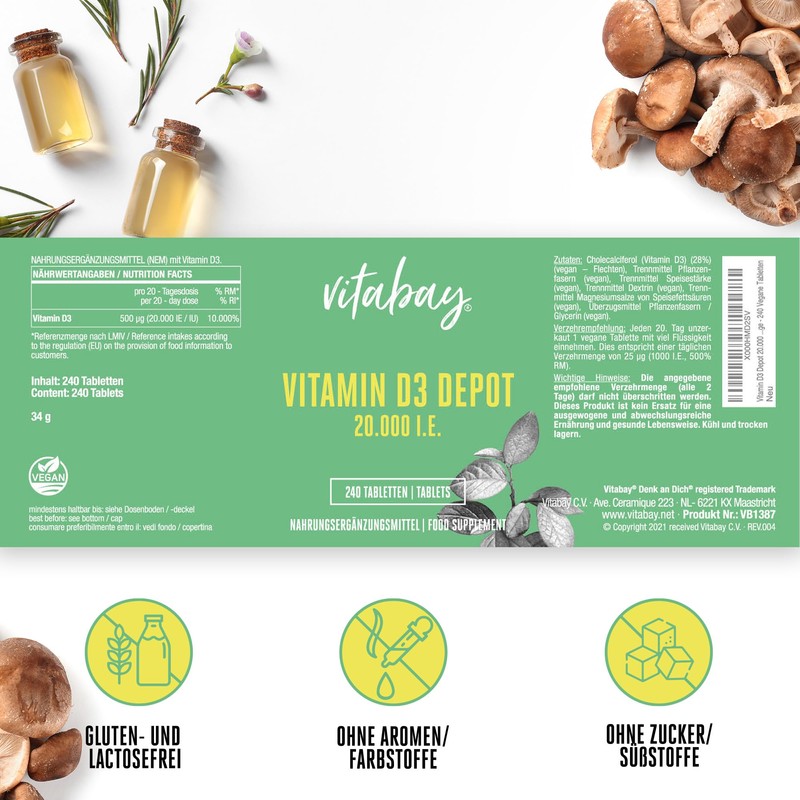 Vitamin D3 Depot 20,000 IU Only One Vegan Tablet /