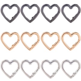SUNNYCLUE 1 Box 24Pcs 3 Colors Heart Connector Rings Spring Gate Ring Clasp Gold Silver Black Metal Alloy Love Hearts Shaped Closures Carabiner Snap O Clasps for Jewellery Making DIY Crafts