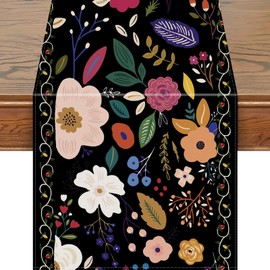 Snycler 13x108 Inch Table Runner Chinoiserie Vintage Style Mountain Spring Summer Table Runner, Seasonal House Trees Luxury Farmhouse Kitchen Dining Table Decoration for Home Party Decor