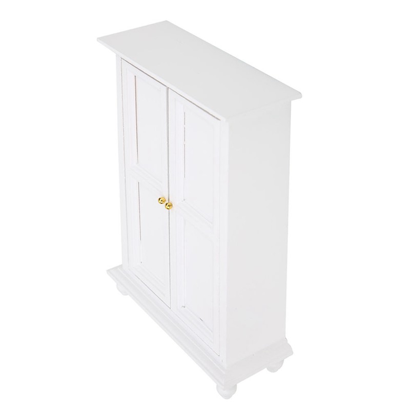 Miniature Doll House Wardrobe White Wooden Double Door Household Closet