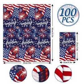 AnyDesign 100Pcs Patriotic Guest Napkins Independence Day American Flag Fireworks Paper Disposable Napkins Let Freedom Ring Hand Towel Napkins for July 4th Bathroom Party Supplies Table Decor