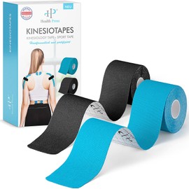 Kinesiology Tape - 2 Kinesiology Tape Rolls Blue + Black (5 cm x 5 m) Kinesiology Tape - Professional Physio Tape and Sports Tape - Skin-Friendly Tapes