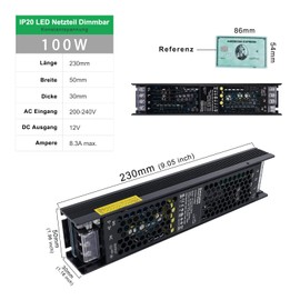 REYLAX LED Transformer 12 V 100 W Dimmable 8.3 A Power Supply 12 V Dimmable TRIAC & 0/1-10 V Constant Voltage LED Transformer 230 V to 12 V Switch Low Voltage LED Driver for 12 Volt LED Strips