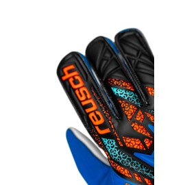 Reusch Attrakt Starter Goalie Gloves, Soccer Goalkeeper Gloves with Finger Protection, Breathable, Latex Free, Durable, for Artificial Grass & Hard Surfaces, Size 11, Blue & Orange