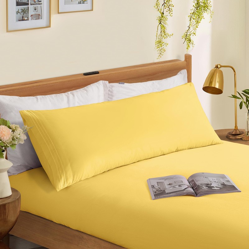 Horbaunal 2 Pack Microfiber Body Pillow Covers Yellow Body Pillow