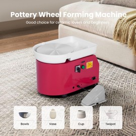 VIVOHOME 28CM 11Inch Large Electric Pottery Wheel Forming Machine Ceramic Clay Wheel with Foot Pedal Detachable Basin DIY Tools for Adults Beginners Pink