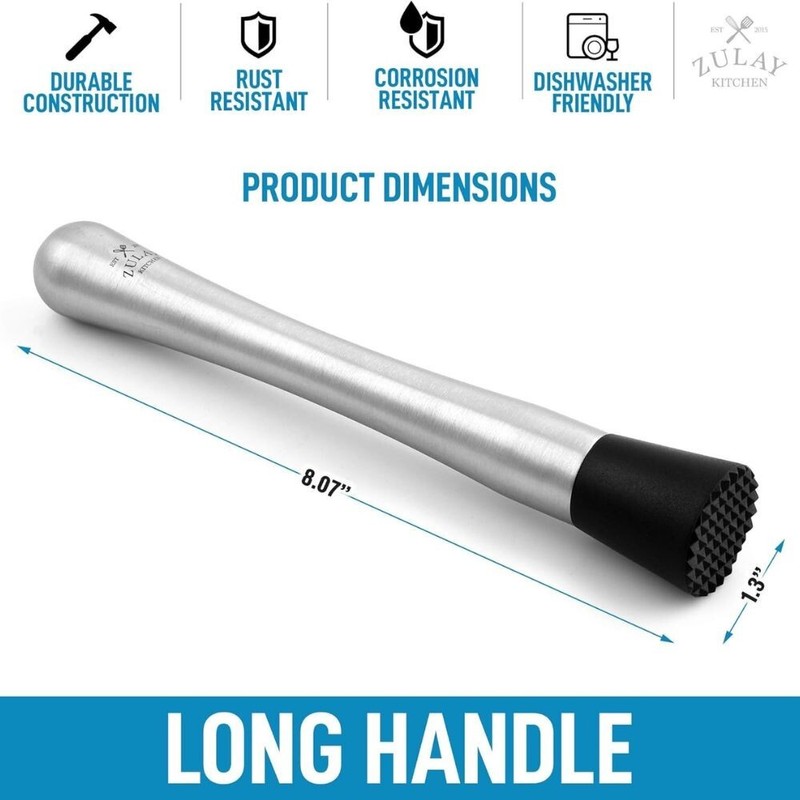 Zulay Kitchen (8 inch) Stainless Steel Muddler for Cocktails