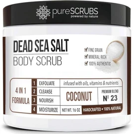 Pure Scrub 퓨어스크럽 프리미엄 코코넛 바디 스크럽 세트 - 에센셜 오일과 영양소가 주입된 대형 16온스 사해 소금 스크럽, 나무 숟가락, 루파 및 오트밀 각질 제거 바 비누 포함 [Lavender] Pure Scrub Premium Coconut Body Scrub Set - Includes Large 16oz Dead Sea Salt Scrub Infused with Essential Oils and Nutrients, Wooden Spoo