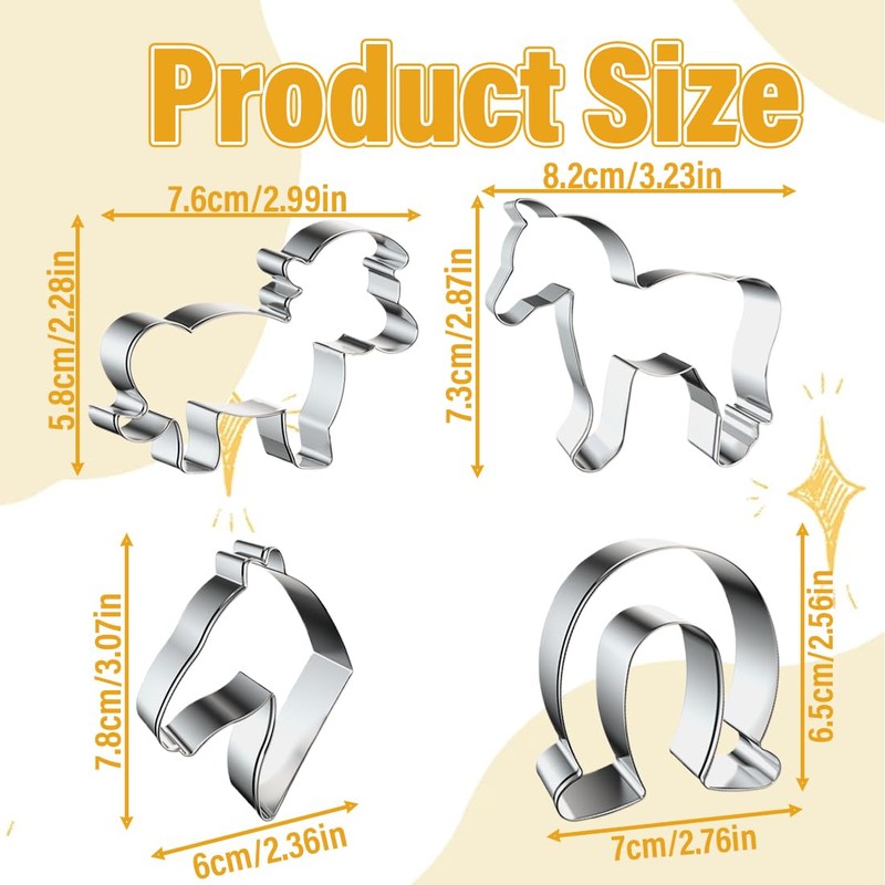 4 Piece Horse Shape Cookie Cutter Set, Stainless Steel Cookie
