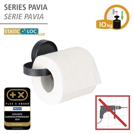 Static-Loc® Plus Pavia Toilet Roll Holder Black No Drilling Required
